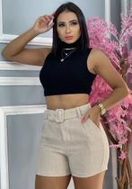 Shorts cinto alfaiataria linho - nude Shorts cinto alfaiataria linho - nude