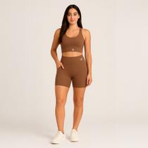 Shorts com Bolsos Laterais Marrom Academia Poliamida Treino Shorts com Bolsos Laterais Marrom Academia Poliamida Treino