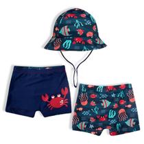 Shorts com chapéu peixes bebê proteção uv50+ - Tip Top