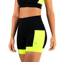 Shorts Compressão com Bolsos Ciclico Infinity Amarelo Lima e Preto Femiino