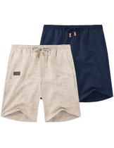Shorts COOFANDY masculinos de linho casual com cintura elástica cáqui/azul marinho