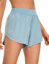 Shorts CRZ YOGA Cintura Média com Fenda e Costura Interna de 10 cm Azul Claro