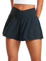 Shorts CRZ YOGA Crossover Borboleta 2 em 1 Cintura Alta Marinho M