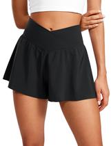 Shorts CRZ YOGA Crossover Borboleta 2 em 1 Cintura Alta Preto XL