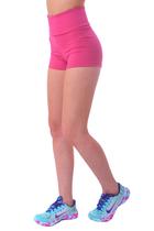 Shorts Curto Rosa Fitness Feminina Suplex Cintura Alta GG