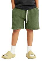 Shorts de algodão Flygo para meninos e meninas, lavados com ácido, ativos, para crianças, casuais, atléticos, folgados, de 5 a 16 anos (verde exército