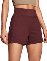 Shorts de caminhada CRZ YOGA leves de cintura média para mulheres, vermelhos XS
