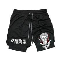 Shorts De Compressão 2 Em 1 Para Academia Com Estampa Do Anime Jujutsu Kaisen Para Homens, Secagem Shorts De Compressão 2 Em 1 Para Academia Com Estampa Do Anime Jujutsu Kaisen Para Homens, Secagem