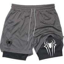 Shorts de Compressão Esportivos Masculinos Y2K - Design 2 em 1 com Estampa de Aranha