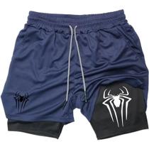 Shorts de Compressão Esportivos Masculinos Y2K - Design 2 em 1 com Estampa de Aranha