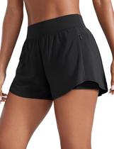 Shorts de corrida CRZ YOGA Double Layer 2 em 1 para mulheres pretos