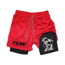 Shorts De Corrida Masculinos 2 Em 1 Em Malha Com Estampa De Anime, Calças Casuais Para Academia E