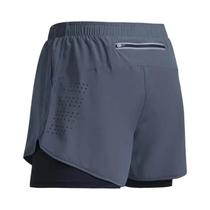 Shorts De Corrida Masculinos Pretos 2 Em 1 Camada Dupla Fitness Treino Academia Esporte Verão