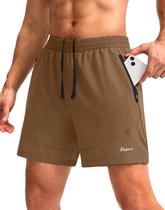 Shorts de corrida Pudolla para homens, treino, atléticos, marrons, grandes
