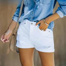 Shorts De Denim Femininos De Cintura Alta Com Stretch, Casuais De Verão, Vintage, Rasgados, Skinny