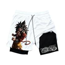 Shorts De Dupla Camada Com Estampa De Anime Dragon Ball Goku Vegeta Para Homens E Mulheres, Moda De