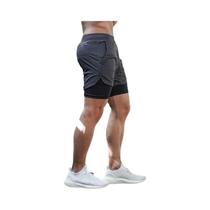 Shorts De Ginástica Elásticos De Compressão 2 Em 1 De Secagem Rápida Masculina Cor Sólida Fitness