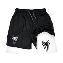 Shorts de Ginástica Masculino Y2K - Estampado Aranha, Malha 2 em 1, Compressão para Corrida e Treino