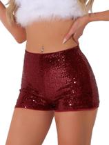 Shorts de lantejoulas Allegra K de cintura alta para mulheres vermelho escuro XS Shorts de lantejoulas Allegra K de cintura alta para mulheres vermelho escuro XS