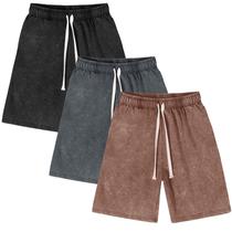 Shorts de moletom Flygo masculinos de algodão lavado com ácido Gym XXL pretos Shorts de moletom Flygo masculinos de algodão lavado com ácido Gym XXL pretos