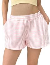 Shorts de moletom TERIVEEK femininos listrados de verão rosa e branco Shorts de moletom TERIVEEK femininos listrados de verão rosa e branco