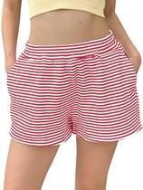 Shorts de moletom TERIVEEK femininos listrados de verão, vermelhos e brancos Shorts de moletom TERIVEEK femininos listrados de verão, vermelhos e brancos