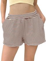 Shorts de moletom TERIVEEK femininos listrados, elásticos, marrons Shorts de moletom TERIVEEK femininos listrados, elásticos, marrons