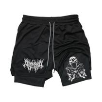 Shorts De Performance Para Homens Com Estampa De Caveira, Secagem Rápida, Dupla Camada, Para Corrida