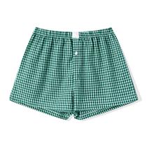 Shorts de pijama Meiweileya Y2k xadrez verde para mulheres