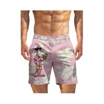 Shorts De Praia Masculinos 3D Com Estampa De Gato Rosa, Secagem Rápida, Respirável, Casual Para