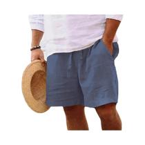 Shorts De Praia Masculinos Leves Em Linho De Cor Sólida, Tamanhos Grandes S-3XL