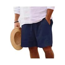 Shorts De Praia Masculinos Leves Em Linho De Cor Sólida, Tamanhos Grandes S-3XL