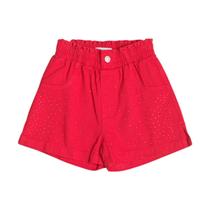Shorts de Sarja com Strass Vermelho Preppy H5616