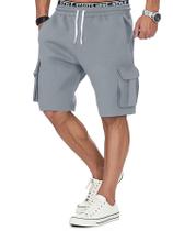 Shorts de suor cargo Drantren para homens, cintura elástica, cinza Shorts de suor cargo Drantren para homens, cintura elástica, cinza