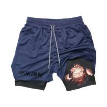 Shorts De Treino Masculinos De Verão 2 Em 1 Com Dupla Camada Para Academia E Corrida Anime Ryomen