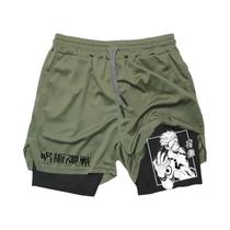 Shorts De Treino Masculinos De Verão 2 Em 1 Com Dupla Camada Para Academia E Corrida Anime Ryomen