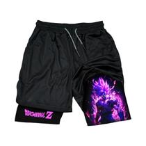 Shorts De Treino Masculinos De Verão Dragon Ball Super Saiyan De Camada Dupla E Caimento Solto Para