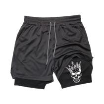 Shorts De Treino Masculinos Justos De Secagem Rápida Com Estampa De Demônio Para Verão 2 Em 1:
