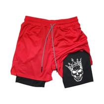 Shorts De Treino Masculinos Justos De Secagem Rápida Com Estampa De Demônio Para Verão 2 Em 1: