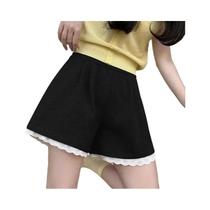 Shorts De Verão De Cintura Alta Com Pernas Largas E Detalhes Em Renda Para Mulheres, Estilo Chic E