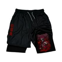 Shorts De Verão De Dupla Camada Com Estampa De Demon Slayer Para Homens E Mulheres, Soltos E Shorts De Verão De Dupla Camada Com Estampa De Demon Slayer Para Homens E Mulheres, Soltos E