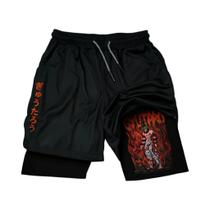 Shorts De Verão De Dupla Camada Com Estampa De Demon Slayer Para Homens E Mulheres, Soltos E