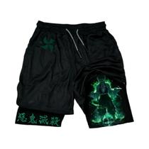 Shorts De Verão Dupla Camada Com Estampa De Anime Demon Slayer Para Homens E Mulheres, Soltos E