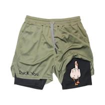 Shorts De Verão Masculinos Com Estampa De Pato Em Desenho Animado, Secagem Rápida, Camada Dupla,