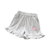 Shorts De Verão Para Meninas Com Estampa De Morango E Renda, Roupas De Verão Para Crianças De 2 a 7