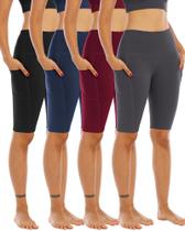 Shorts de Yoga Biker WHOUARE 4 Unidades Cintura Alta com Bolsos XL Shorts de Yoga Biker WHOUARE 4 Unidades Cintura Alta com Bolsos XL