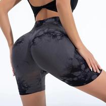 Shorts de Yoga Cintura Alta Sem Costura Tie Dye - Academia, Treino e Corrida