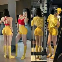 Shorts De Yoga E Esportivos Femininos Com Cintura Baixa, Sem Costura, Com Faixa Canelada E Efeito