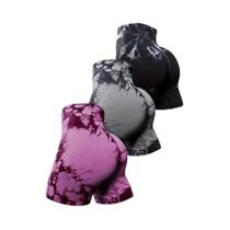 Shorts De Yoga Femininos De Cintura Alta Tie-Dye, Conjunto De 3 Peças De Calças Ciclísticas Sem