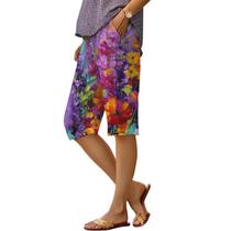 Shorts DMOYALA com estampa floral de linho de cintura alta para mulheres roxos M